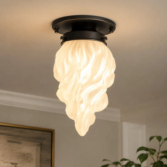 Adeline Vintage Artistic Wavy Flame Antique Brass Glass Ceiling Light