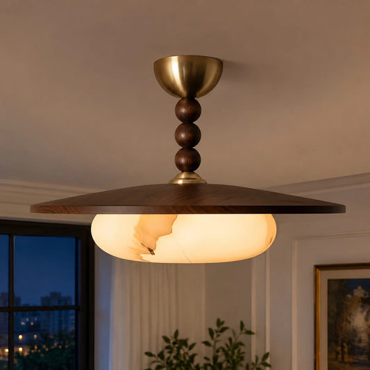 Briony Vintage Walnut Alabaster Ceiling Light