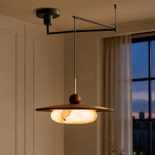 Althea Modern Adjustable Swing Arm Alabaster Pendant Light