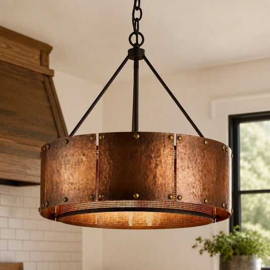 Caelan Vintage Industrial Bronze Drum Shade Pendant Light