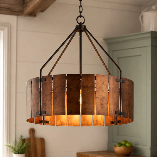 Caelan Vintage Industrial Bronze Drum Shade Pendant Light