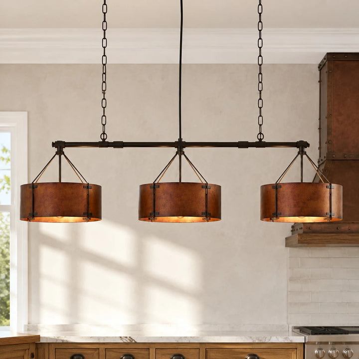 Tobin Vintage Industrial Bronze Drum Shade Chandelier