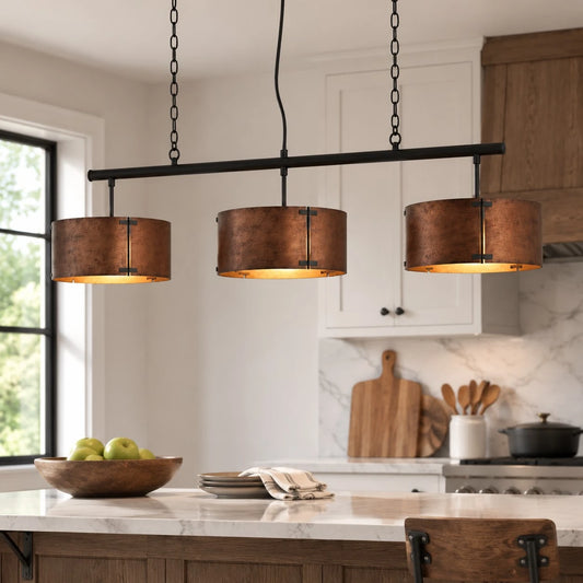Tobin Vintage Industrial Bronze Drum Shade Chandelier
