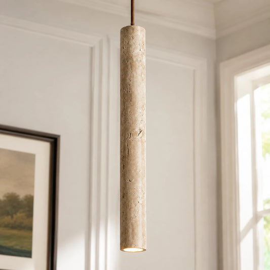 Harlan Wabi Sabi Cylinder Travertine Pendant Light for Kitchen Island