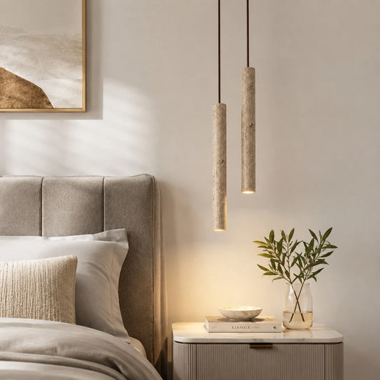 Darian Nordic Cylinder Travertine Pendant Light for Bedroom
