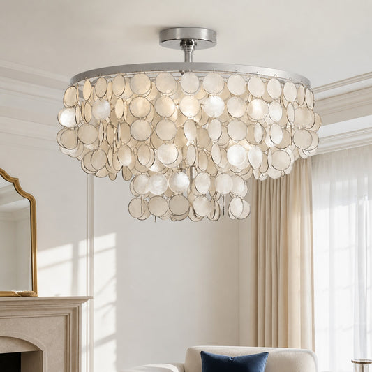 Vorenis Modern Layered Round Capiz Shell Ceiling Light