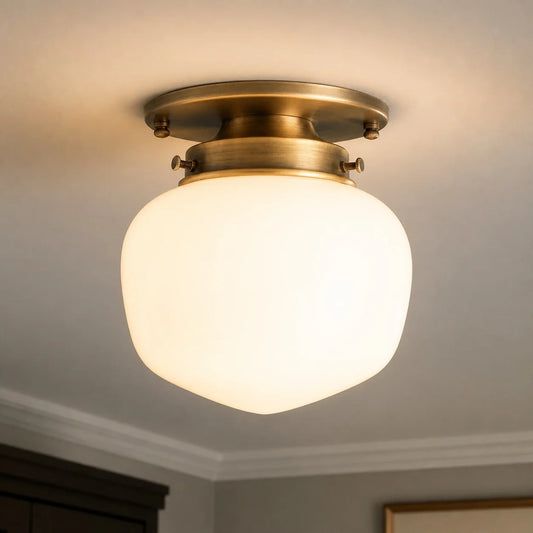 Kabt Modern Classic Schoolhouse Opal Glass Flush Mount Ceiling Light