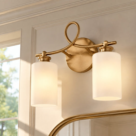Lioran Industrial Looped Arm 2-Light Milk Glass Vanity Light