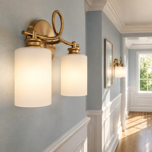 Lioran Industrial Looped Arm 2-Light Milk Glass Vanity Light