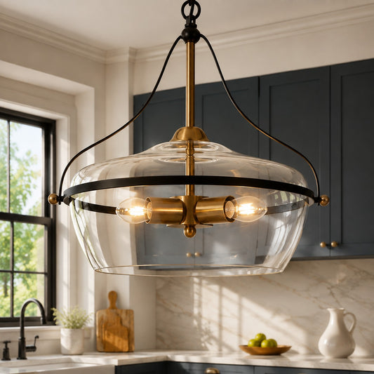 Ivey Mid-Century 3-Light Metal Frame Glass Pendant Light