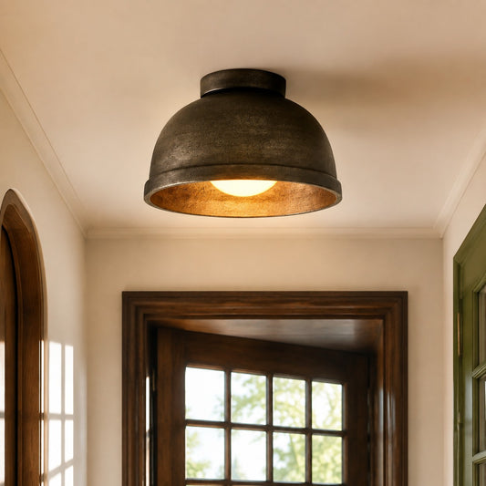 Remy Vintage Black Cast Aluminum Round Flush Mount Ceiling Light
