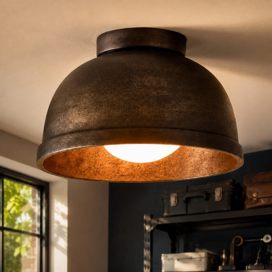 Remy Vintage Black Cast Aluminum Round Flush Mount Ceiling Light