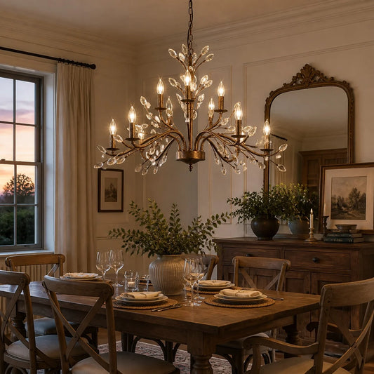Fallon French Country 9 Light Bronze Crystal Chandelier