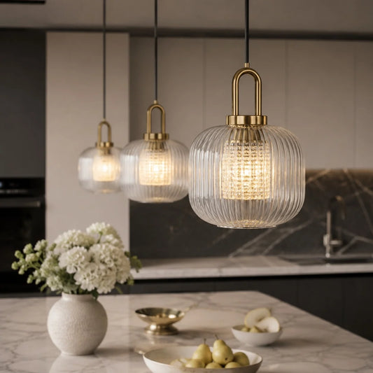 Modern Industrial Cylinder Ribbed Glass Pendant Light