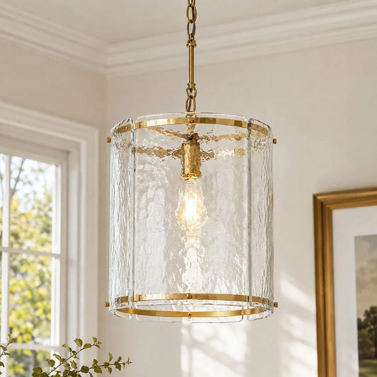 Lain Farmhouse Clear Textured Glass Cylinder Pendant Light