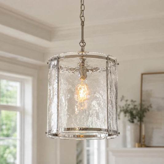 Lain Farmhouse Clear Textured Glass Cylinder Pendant Light