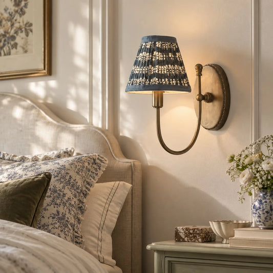 Joren Vintage Brass Fabric Conical Wall Sconce