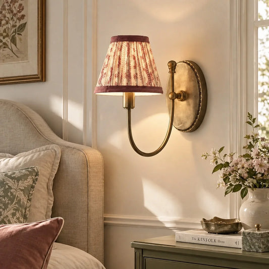 Vintage French Brass Fabric Drum Shade Wall Sconce