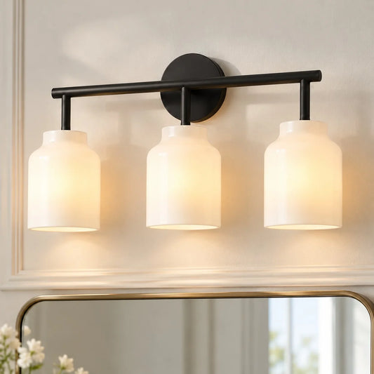 Evren Antique Brass Opal Glass 3-Light Wall Sconce