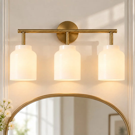 Evren Antique Brass Opal Glass 3-Light Wall Sconce