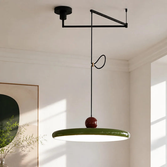 Ash Mid-Century Metal Disc Counterweight Swing Arm Pendant Light