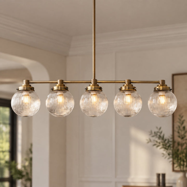 Monroe Vintage Ribbed Glass Globe Linear Chandelier