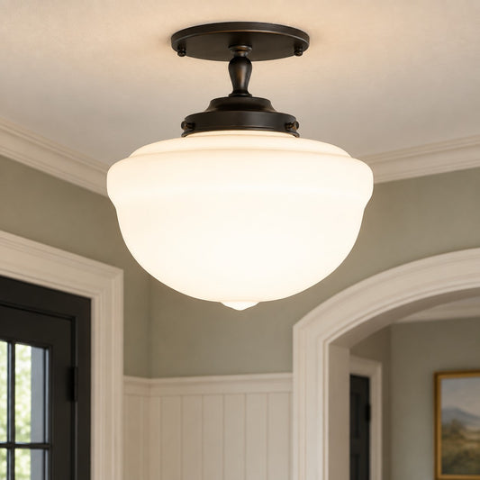 Arreiv Vintage Milk Glass Semi-Flush Mount Ceiling Light
