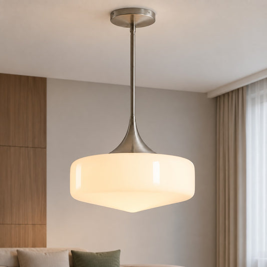 Elin Mid-Century 1-Light Schoolhouse Opal Glass Pendant Light