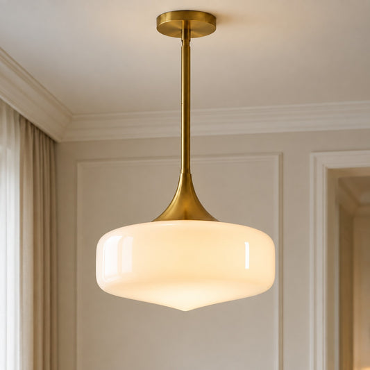 Elin Mid-Century 1-Light Schoolhouse Opal Glass Pendant Light