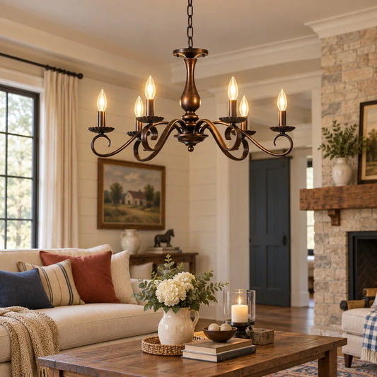 Arlo Vintage Bronze Scrolling Arm 6-Light Chandelier