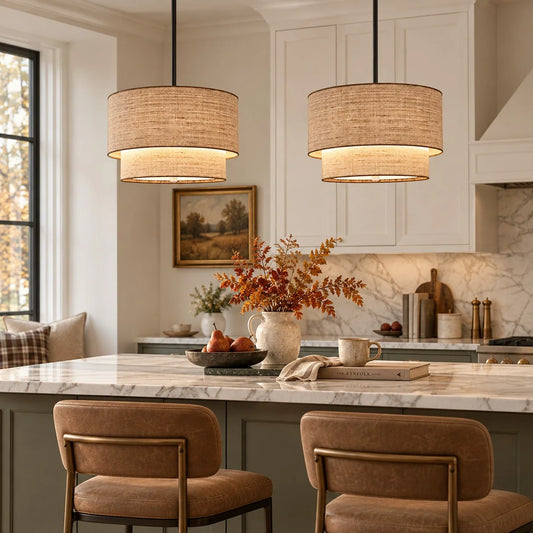 Bilk Modern Minimalist Natural Linen Double-layer Fabric Pendant Light
