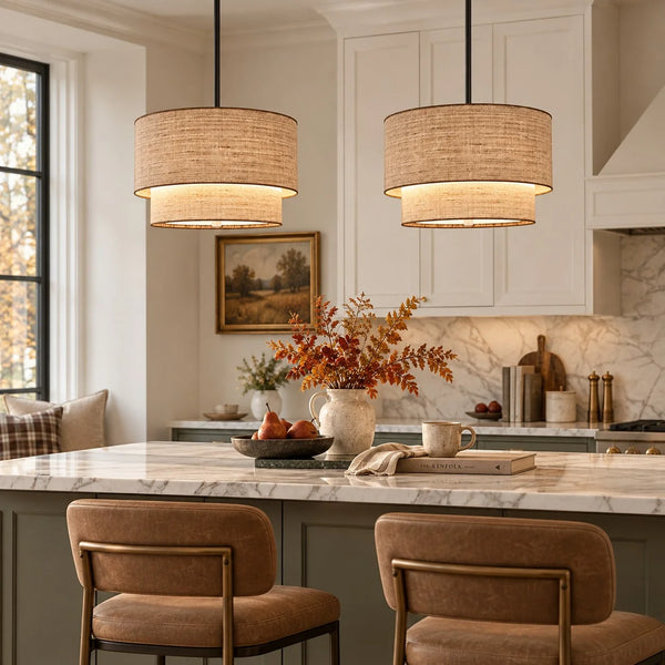 Bilk Modern Minimalist Natural Linen Double-layer Fabric Pendant Light