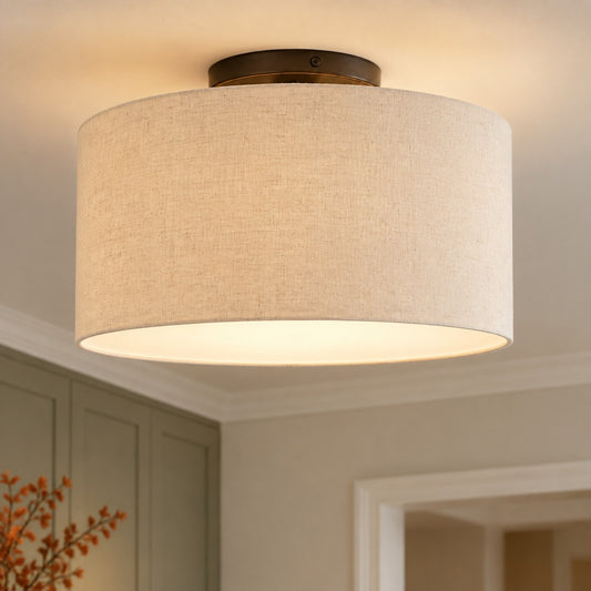 Elowen Linen Drum Flush Mount Ceiling Light