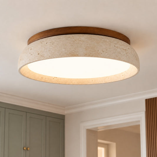 Bellamy Modern Wabi-Sabi Round Travertine Natural Stone Ceiling Light