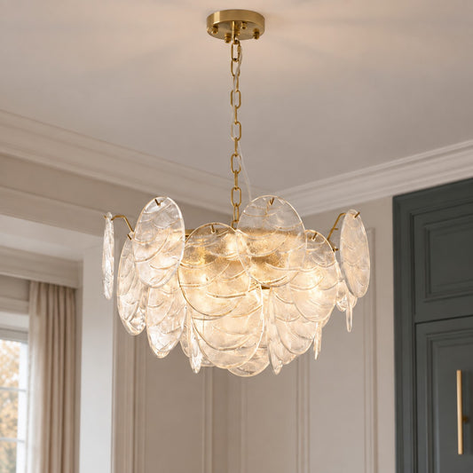 Yvette Modern Wave Disc Glass Chandelier
