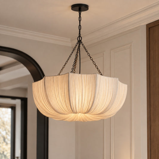 Willy Vintage Linen Fabric Bowl Pendant Light