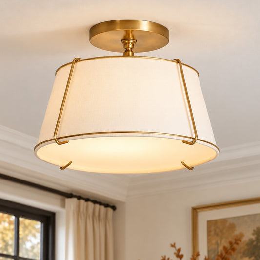 Mireya Modern Farmhouse Linen Drum Ceiling Light