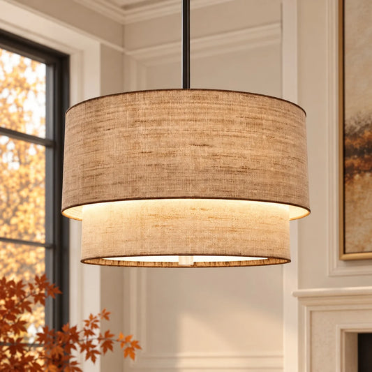 Bilk Modern Minimalist Natural Linen Double-layer Fabric Pendant Light