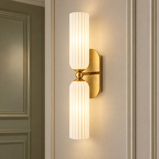 Rowena Mid-Century Ribbed Glass Double Tube Sconce