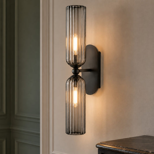 Rowena Mid-Century Ribbed Glass Double Tube Sconce