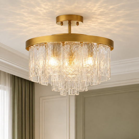 Alina Mid-Century Tiered Hammered Glass 5-Light Semi-Flush Mount Ceiling Light