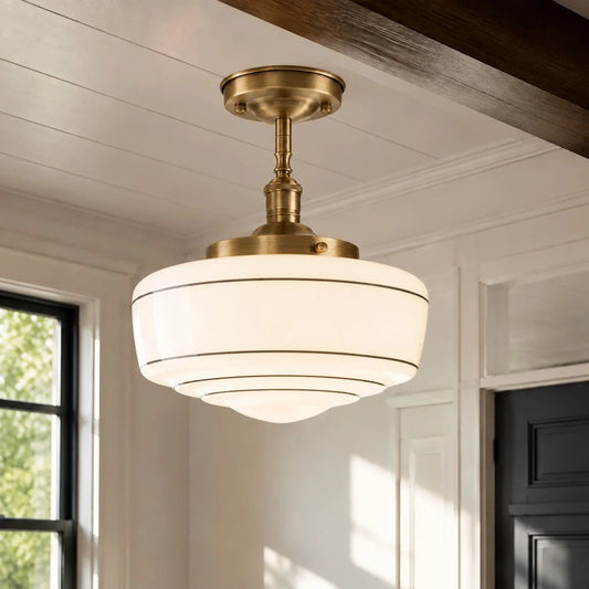 Cheryl Modern Schoolhouse Striped Milk Glass Ceiling Lamp