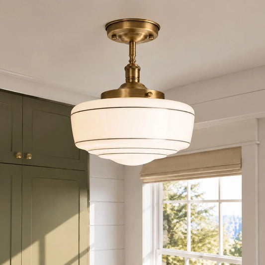 Cheryl Modern Schoolhouse Striped Milk Glass Ceiling Lamp