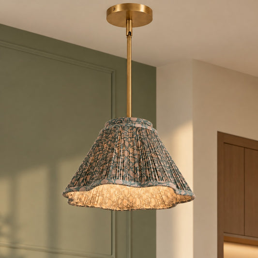 Drenor Retro Pleated Fabric Cone Pendant Light