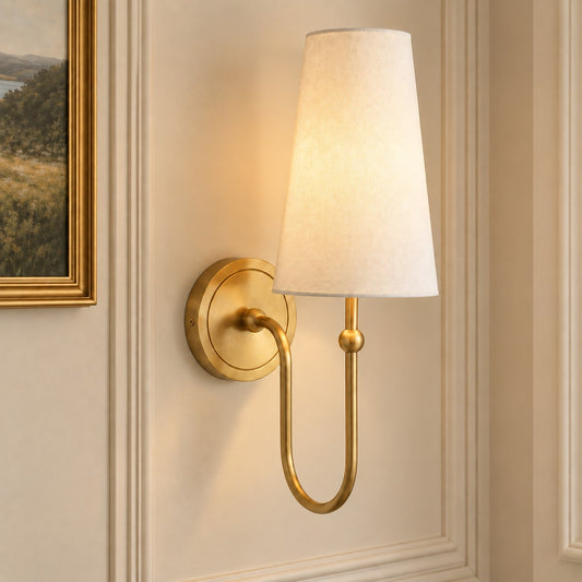 Florian Farmhouse Linen Brass Swan Neck Wall Sconce