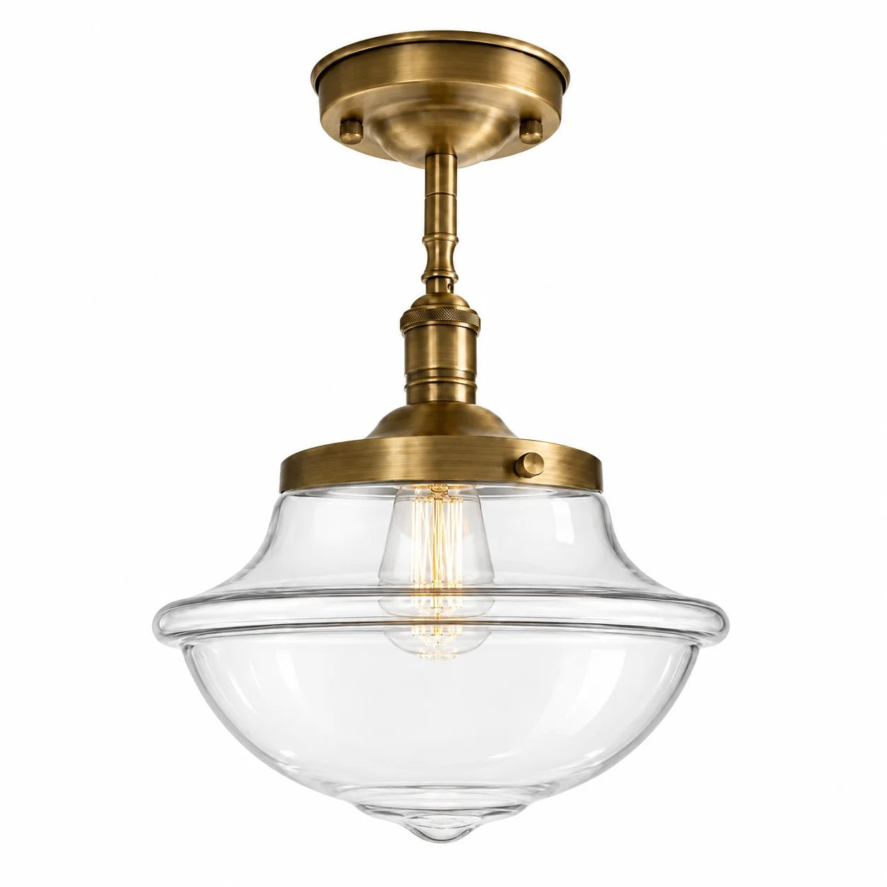Complete Lark ceiling light with Clear glass shade on a white background