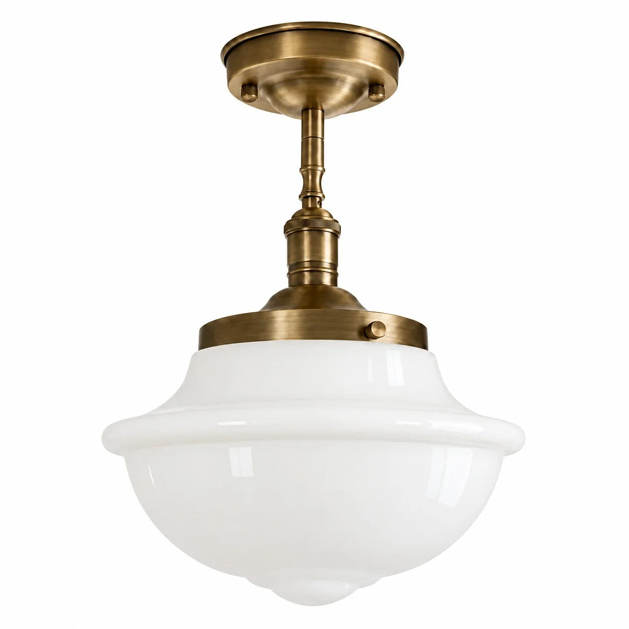 Complete Lark ceiling light with Milk glass shade on a white background