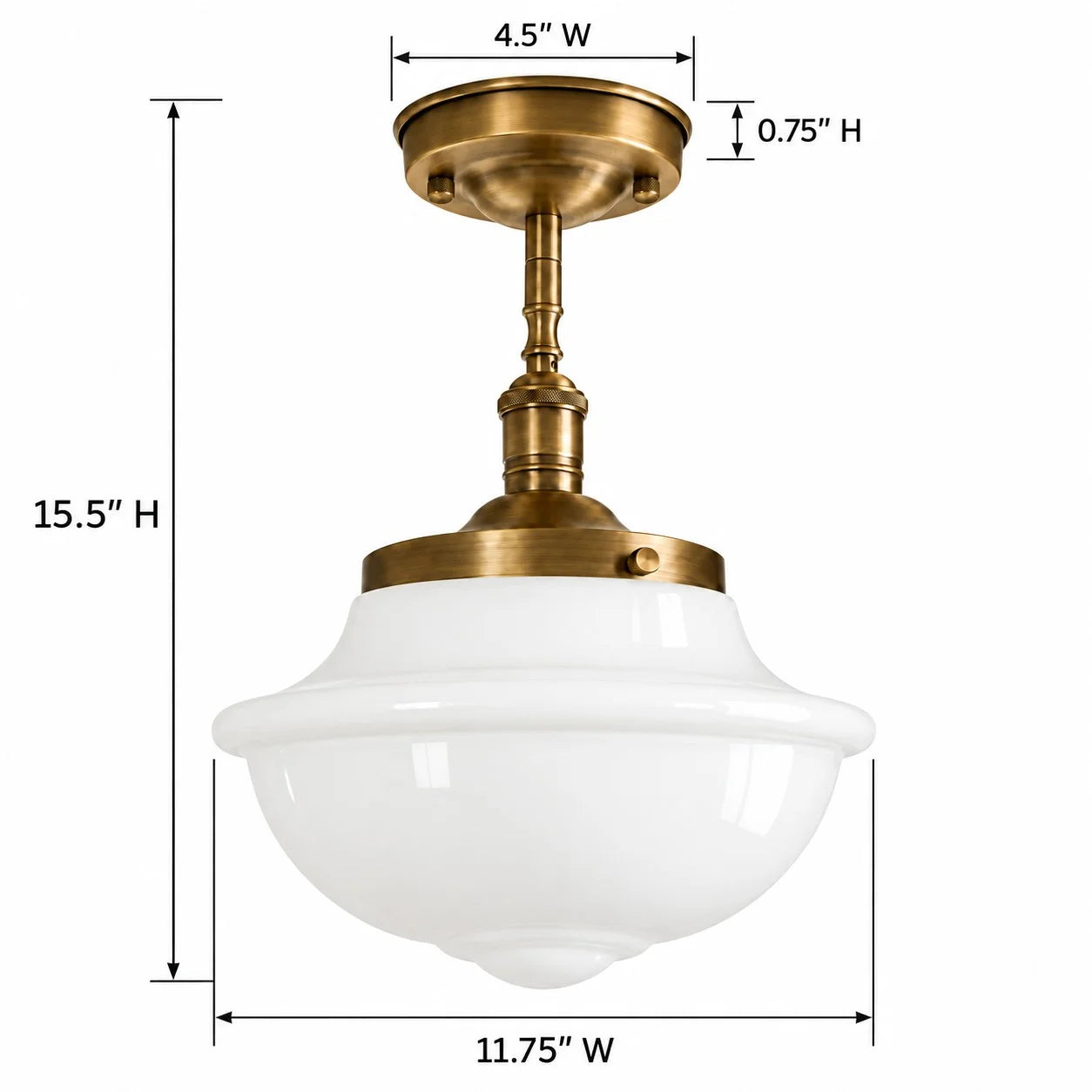 Lark ceiling light dimensions showing 15.5 inch height and 11.75 inch width