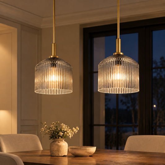 Eamon Farmhouse Ribbed Glass Pendant Light