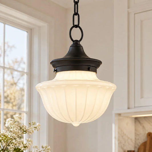 Ellis Vintage Schoolhouse Glass Pendant Light